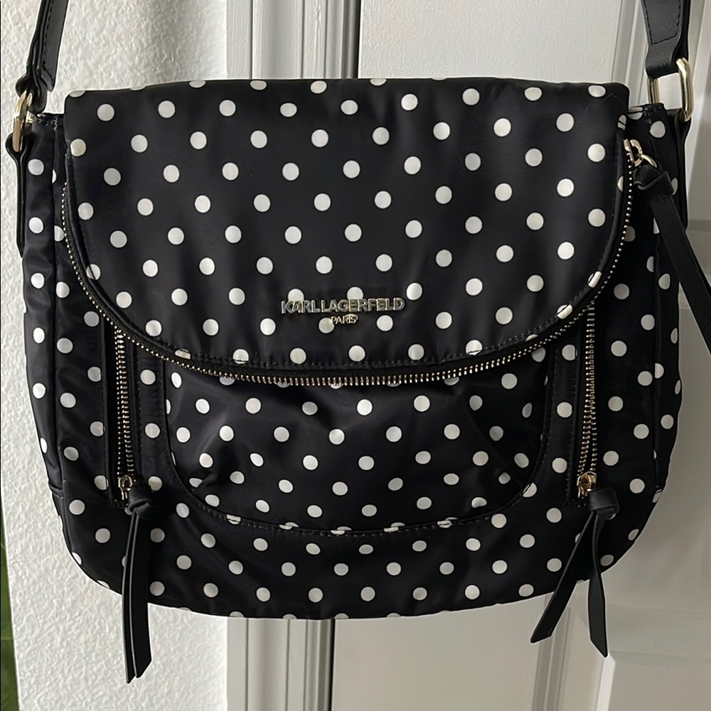 Karl Lagerfeld Paris polka dot crossbody purse.